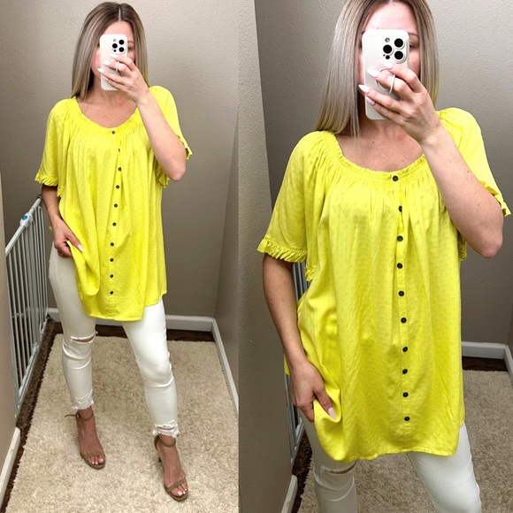 Terra & Sky | Florescent Ruffle Sleeve Peasant Top size 1X